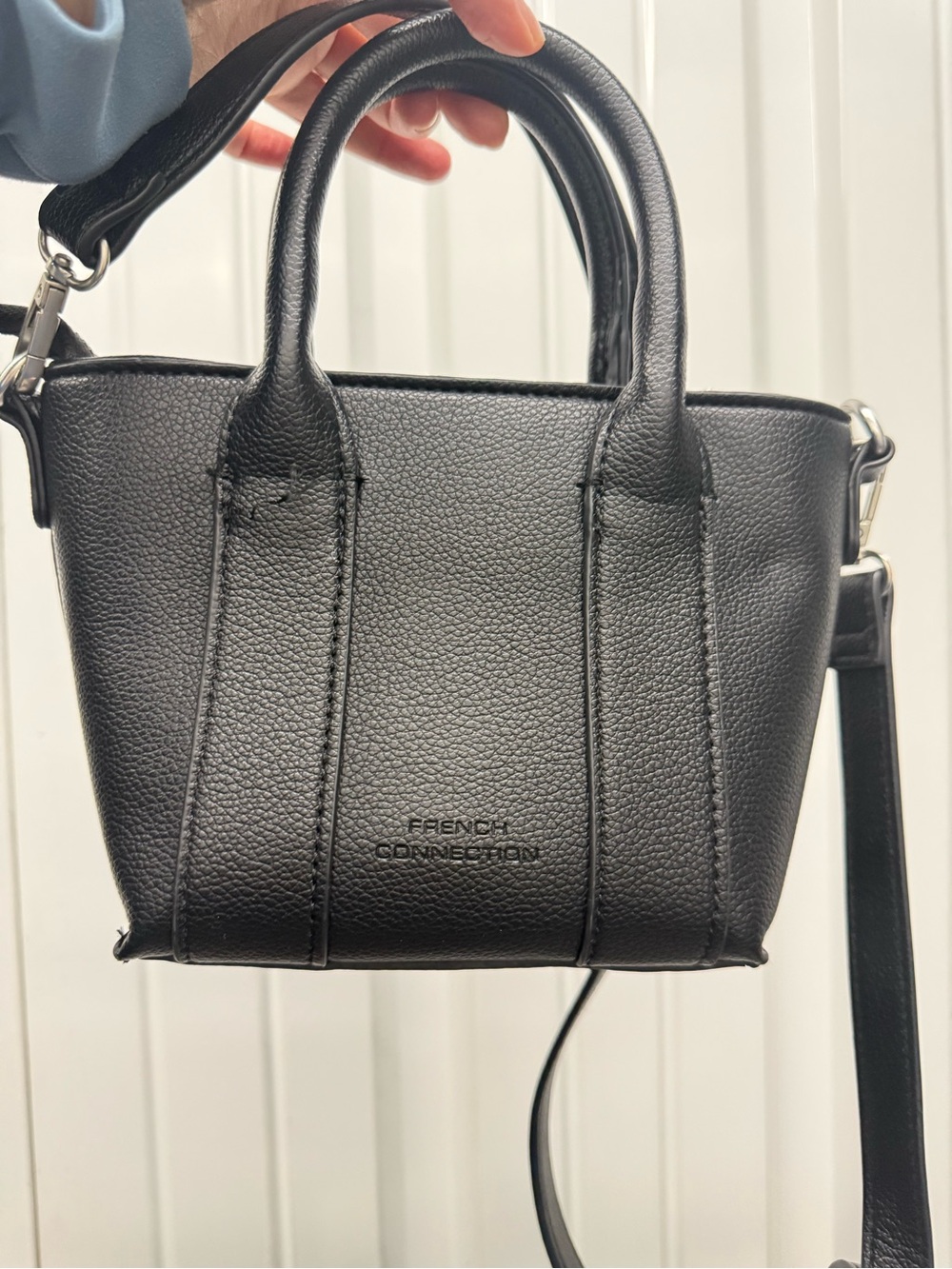 French Connection Black Pebble Leather Mini Tote